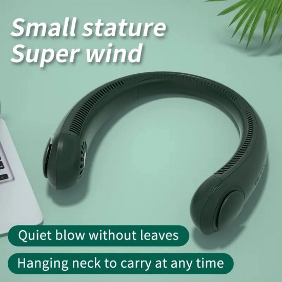 Portable Neck Fan, Personal Mini USB Bladeless Neck Fan Hand free Neckband Hanging Fans, No Curly Hair Wearable Necklace for Camping Hiking Outdoor Travel