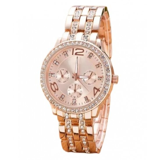 Women Stainless Steel Chain & Diamond Studded Dial Ladies Watch