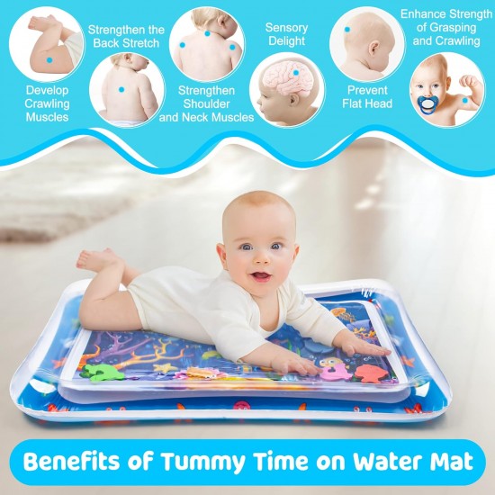 Baby Water Play Mat Toys Inflatable Tummy Time Leakproof Water Play Mat, Fun Activity Play Center Indoor and Outdoor Water Play Mat for Baby Random Design, Pack of 1 set, Blue