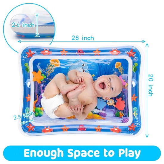 Baby Water Play Mat Toys Inflatable Tummy Time Leakproof Water Play Mat, Fun Activity Play Center Indoor and Outdoor Water Play Mat for Baby Random Design, Pack of 1 set, Blue