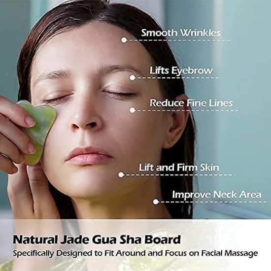 Facial Massager Jade Roller & Gua Sha Tool 100% Natural Himalayan Stone for Face Neck Healing Skin Wrinkles & Face Eye Neck Foot Manual Massage For Women 