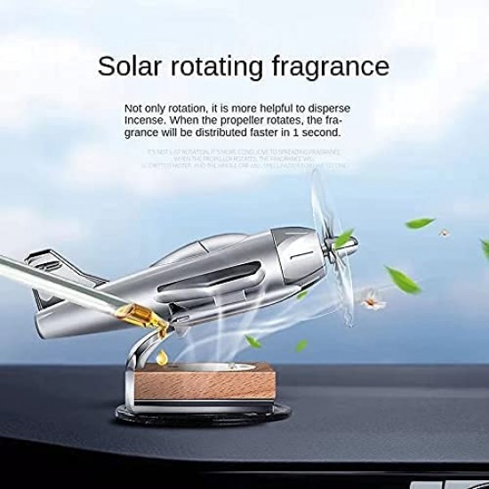 Solar Powered Car Perfume Diffuser - Dispenser Accessories Solar Car Perfumes And Fresheners Aeroplane Glider Design, Auto Rotation Fan for Car Dashboard (Black)