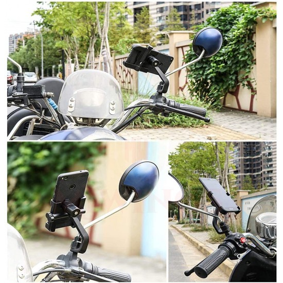 C2 Bike Mobile Stand Metal Body 360 Degree Rotating Mirror Stand Full Metal Body Scooty Mobile Holder Stand for Bicycle, Motorcycle, Scooty with All Smartphones