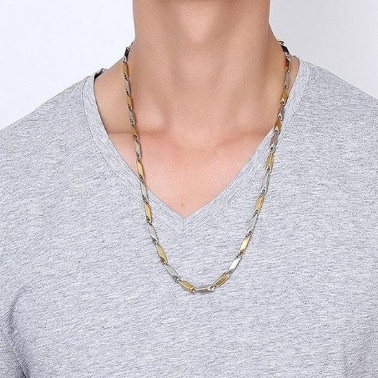 Men's Jewellery Stylish Rice Shape Link Style Stainless Steel Neck Chain For Boys and Men