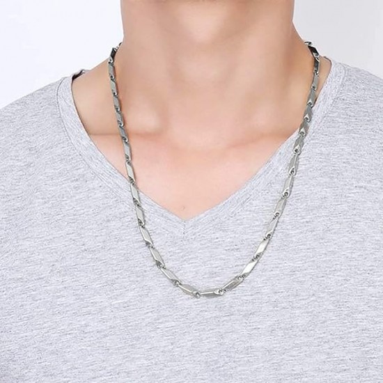 Men's Jewellery Stylish Rice Shape Link Style Stainless Steel Neck Chain For Boys and Men