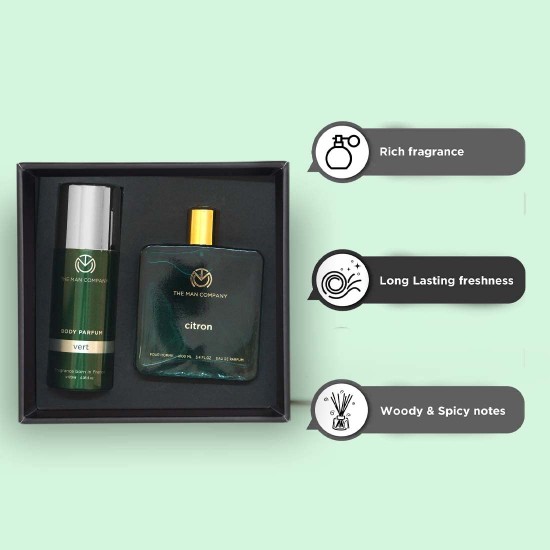 The Man Company Men Ever Green Perfume Gift Set | Luxury Long-Lasting Fragrance | Premium Wood Scent Body Spray | Gift Kit For Husband, Boyfriend | Combo Pack For Him, 100 Millilitres