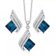 Angel Wings Platinum Plated Crystal Pendant Necklace Jewellery Set Gifts for Women and Girls (Blue)