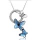 Italian Designer Platinum Plated Crystal Butterfly Earrings Chain Pendant Necklace Combo Jewellery Set for Women and Girls (Blue)