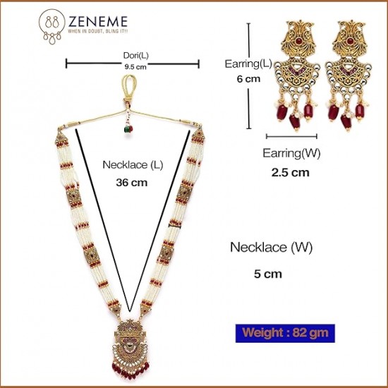 Gold-Plated Kundan Studded & Beaded Long Meenkari Work Necklace with Earrings Jewellery Set for Women and Girls