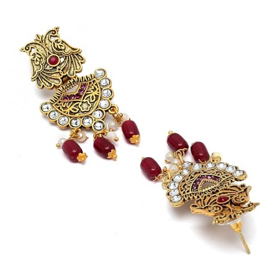 Gold-Plated Kundan Studded & Beaded Long Meenkari Work Necklace with Earrings Jewellery Set for Women and Girls