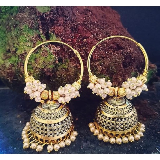 Ethnic Antique South Indian Round Pearl Moti Hoop Peacock Bali Jhumkas Jhumka jhumki Earrings set Ear rings For Women girls Ladies