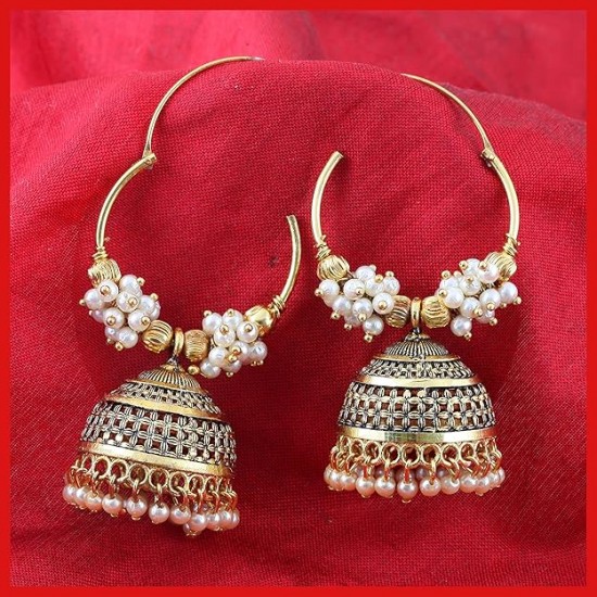 Ethnic Antique South Indian Round Pearl Moti Hoop Peacock Bali Jhumkas Jhumka jhumki Earrings set Ear rings For Women girls Ladies