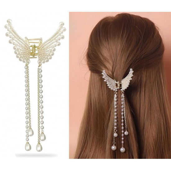 Korean Hair Clips For Women - Butterfly Clips For Women, Korean Hair Accessories - Butterfly Clip With Pearls & Rhinestone - Hair Accessories for Women (1 Pc) Butterfly Clutcher For Hair