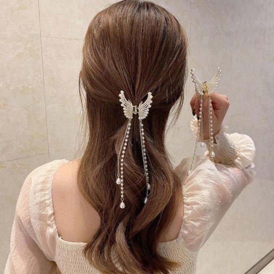 Korean Hair Clips For Women - Butterfly Clips For Women, Korean Hair Accessories - Butterfly Clip With Pearls & Rhinestone - Hair Accessories for Women (1 Pc) Butterfly Clutcher For Hair