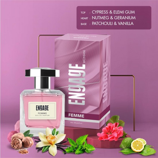 Engage Femme Eau De Perfume for Women, Citrus and Floral Fragrance Scent, Skin Friendly Perfume for Women, 100ml