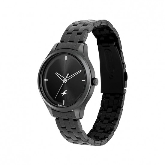 Fastrack Stunners Quartz Analog Black Dial Metal Strap Watch for Girls