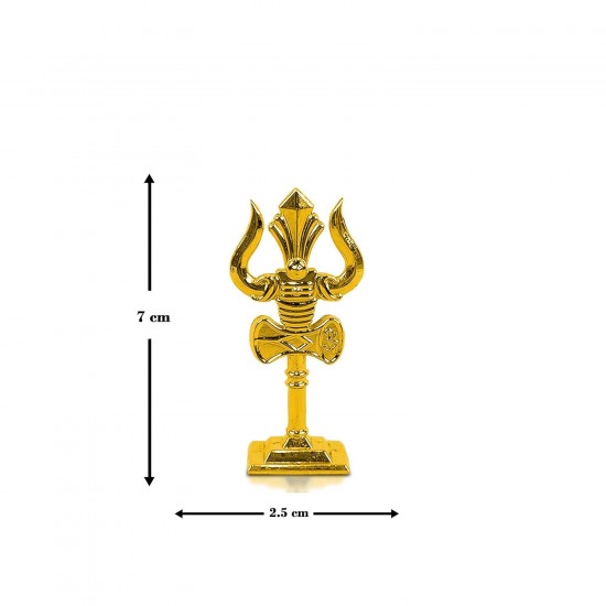 Metal Shiv, Mahadev Trishul with Damaru Double Side God Stand for Gifting, Home and Office Table, and Car Dashboard Small Size Golden Color