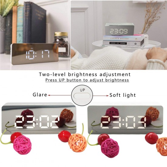 Digital LED Mirror Clock for Table Smart Alarm Clock for Students Heavy Sleepers with Sensor Date and Temperature for Office Home and Bedroom