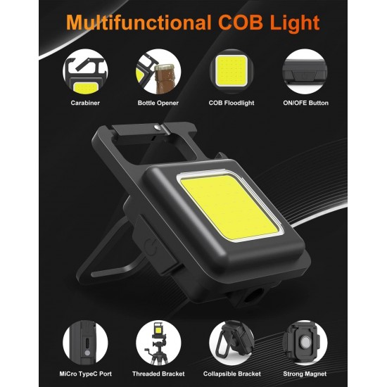 Lumen Rechargeable COB Keychain Work Light with 3 Lighting Modes, Magnetic Base, Keyring LED Torch Keychain Flashlights Mini Work Light for Workshop, Repairing, Emergency