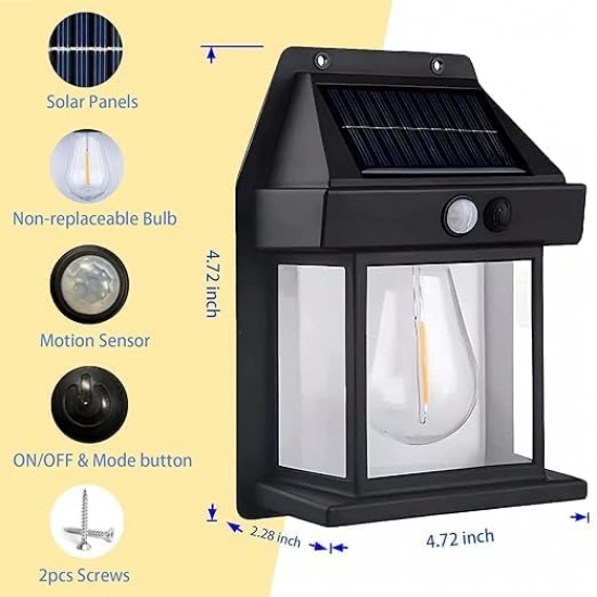 Solar Lights Outdoor Waterproof, Dusk to Dawn Solar Wall Motion Sensor Light, 3 Lighting Modes Solar Security Wall Light Fixtures for Garden Yard Patio Outside Black