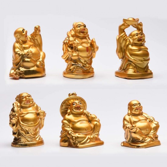 Fengshui Laughing Buddha Set of 6 Different Poses for Money, Good Luck, Health, Wealth & Happiness | Living Room