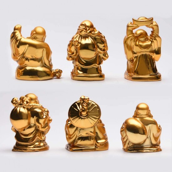 Fengshui Laughing Buddha Set of 6 Different Poses for Money, Good Luck, Health, Wealth & Happiness | Living Room