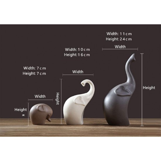 Home Décor Elephant Family Matte Finish Ceramic Figurines - (Set of 3, Matte Brown)