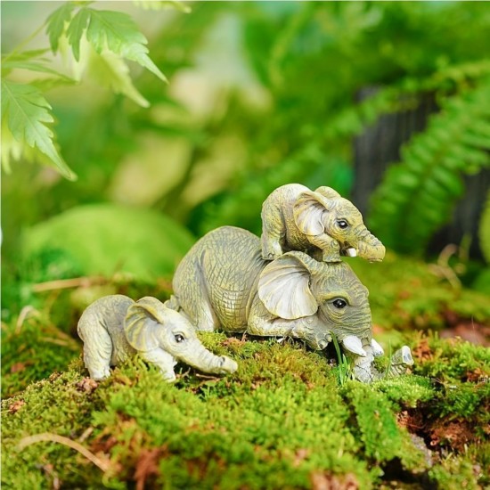 Miniature Elephant Mother and Two Babies Hanging Ornament Figurines Animal Statue for Wall Decoration Home Decor Table Items - Child and Mother Showpiece Gift