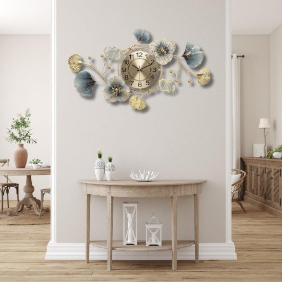 Metal Wall Clock - Floral Design with Silent Sweep Machine - Ideal Home Decor Items and Wall Decoration Items for Living Room/Bedroom/Dining Hall/Office/Cafes/Hotels