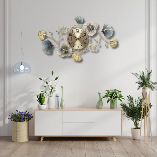 Metal Wall Clock - Floral Design with Silent Sweep Machine - Ideal Home Decor Items and Wall Decoration Items for Living Room/Bedroom/Dining Hall/Office/Cafes/Hotels