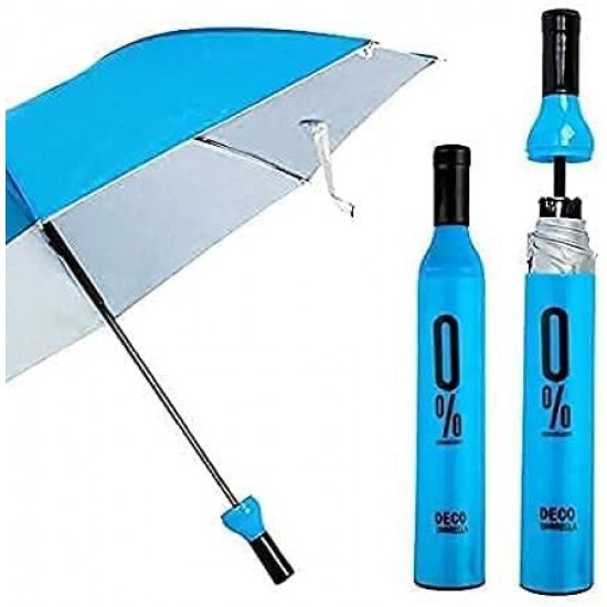 Wine Bottle Shape Mini Compact Foldable Umbrella with Plastic Case (Multi Color, Pack of 1)| Manual lift Folding Portable Umbrella with Bottle Cover for UV Protection & Rain