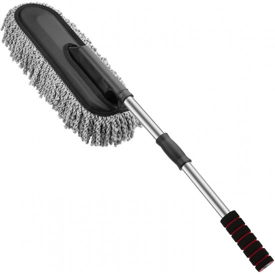 Super Soft Microfiber Car Duster Exterior with Extendable Handle, Car Brush Duster for Car Cleaning Dusting - Grey