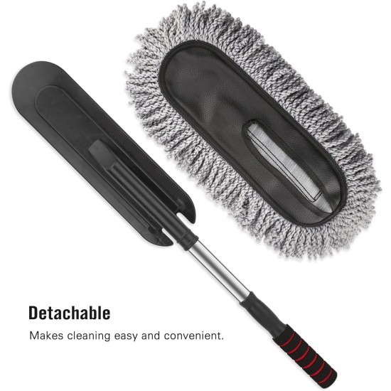 Super Soft Microfiber Car Duster Exterior with Extendable Handle, Car Brush Duster for Car Cleaning Dusting - Grey