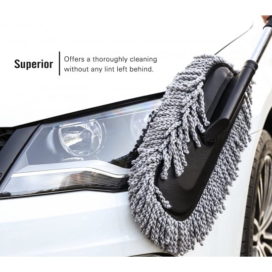 Super Soft Microfiber Car Duster Exterior with Extendable Handle, Car Brush Duster for Car Cleaning Dusting - Grey