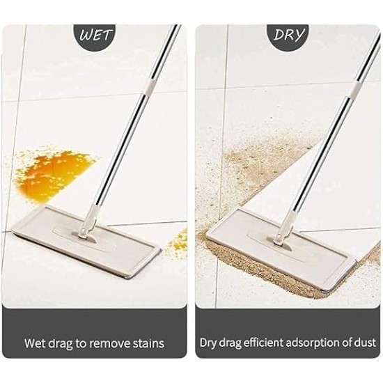 2 in 1 Self Clean Wash Dry Hands-Free Magic Flat Spin Net Scratch Mop New Microfiber Flat Mop with Bucket, Cleaning Squeeze Hand Free Floor Mop (Pack of-1)