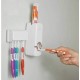 Toothpaste Dispenser │ Hands Free Wall Mounted Plastic Dust Proof and Detachable Hole 5 Toothbrush Holder, White