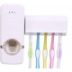 Toothpaste Dispenser │ Hands Free Wall Mounted Plastic Dust Proof and Detachable Hole 5 Toothbrush Holder, White