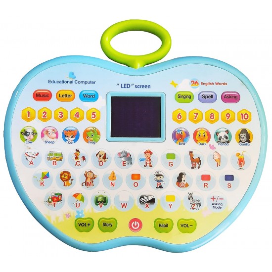 Apple Shape Educational Mini Computer Laptop Toy for Kids LED Display and Fun Music for Learning Alphabets Numbers Words and Animals