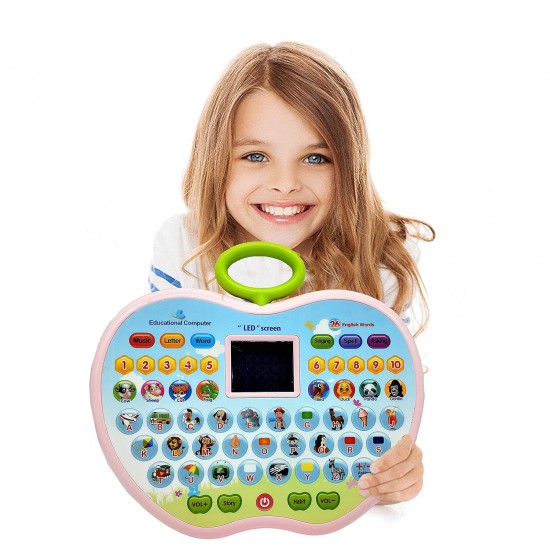 Apple Shape Educational Mini Computer Laptop Toy for Kids LED Display and Fun Music for Learning Alphabets Numbers Words and Animals