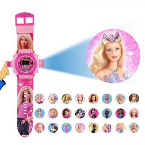 Disney Barbie Princess Toy and Games Projector Automatic Digital Light Display 24 Images Barbie Wrist LED Girl's Watch for Birthday Christmas (Pink)