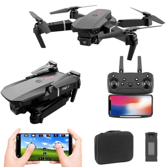 Drone E88 with HQ WiFi Camera Remote Control for Kids Quadcopter with Gesture Selfie, Flips Bounce Mode, App One Key Headless Mode functionality (Black Color)