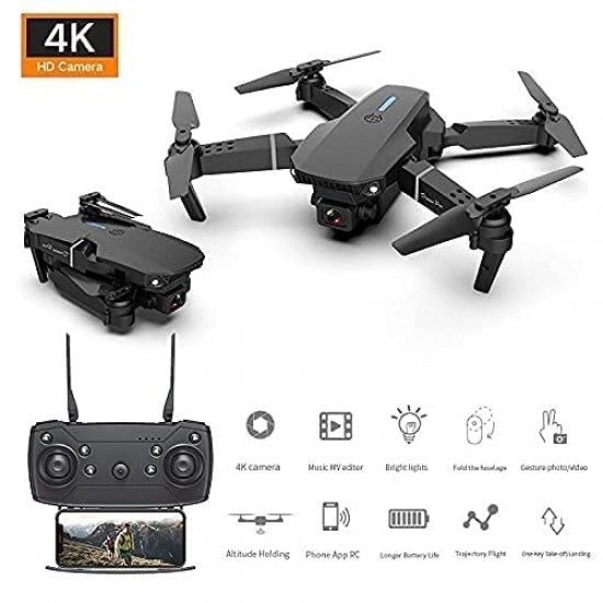 Drone E88 with HQ WiFi Camera Remote Control for Kids Quadcopter with Gesture Selfie, Flips Bounce Mode, App One Key Headless Mode functionality (Black Color)