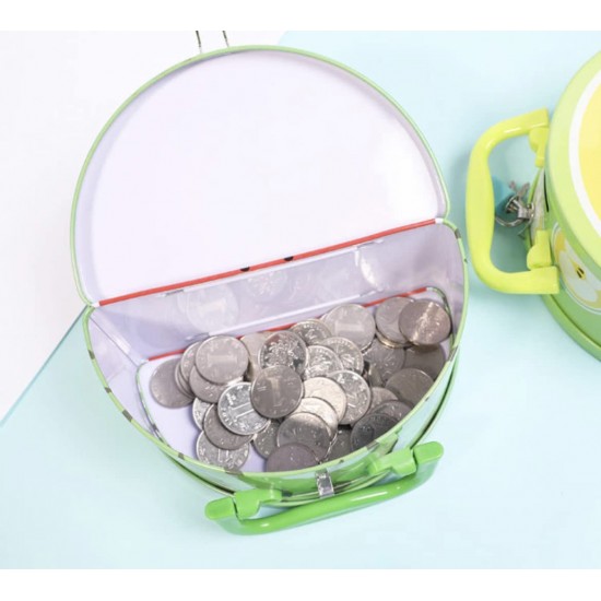 Fruits Shape Money Bank Metal Piggy Bank, Coin Bank for Kids with Lock and Key in Fruits Shape Kivi, Apple, Orange and Watermelon Money Bank with Handle Multicolor