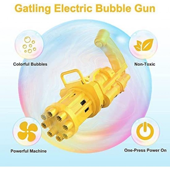 Gatling Bubble Gun for Kids with Soap Solution Indoor and Outdoor Toys for Toddlers Bubble Launcher Machine for Girls and Boys