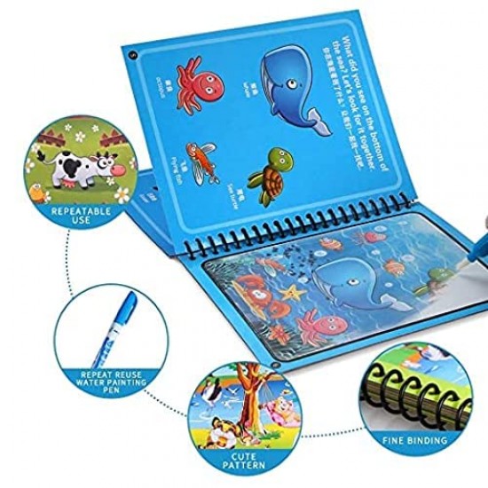 Kid's Magic Water Colouring Books Unlimited Fun with Drawing Reusable Water-Reveal Activity Pad, Chunky-Size Water Pen for Kids - Random Design [4 Books & 4 pens] Spiral-bound – 1