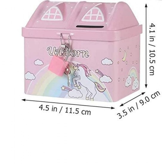 Kids Printed Money Bank House/Hut Shape Money Bank For Kids Unicorn Piggy Bank Small Saving Account For Kids With Lock And Key (Pack of 1)