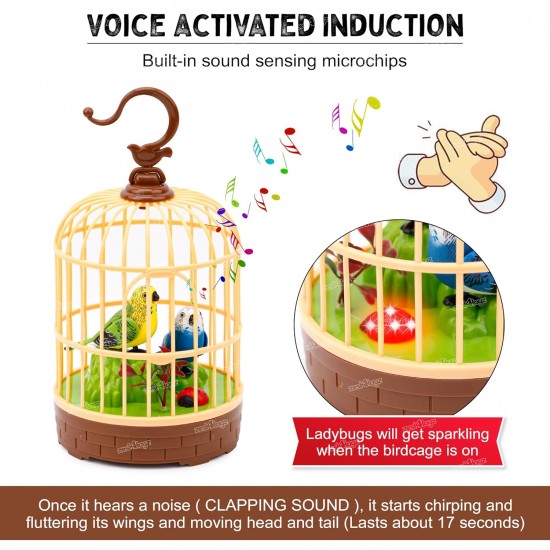 Singing Moving Chirping Beautiful Electronic Bird Pet Toy in Cage Hanging cage with Music Singing Moving Chirping for Kids for Home Decor/Living Room/Garden (Multicolor)