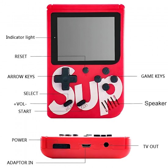 SUP 400 in 1 Retro Game Box Without Remote Control , Only for 1 Player, Classical Game PAD Can Play On TV, 400 Games Like Contra, Tank, Bomber Man, Aladdin, Etc. (Red)