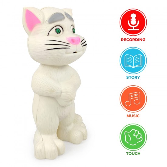 Intelligent Talking Tom Cat, Speaking Robot Cat Repeats What You Say, Touch Recording Rhymes and Songs, Musical Cat Toy for Kids (3+ Years, White)