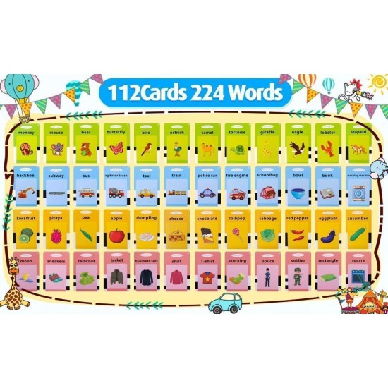 Talking Flash Cards Learning Toys Educational Device for 2 3 4 5 6 Year Old Kids Toddler 112 Flash Cards, Educational Toys Reading Machine with 224 Words, Preschool Montessori Toys